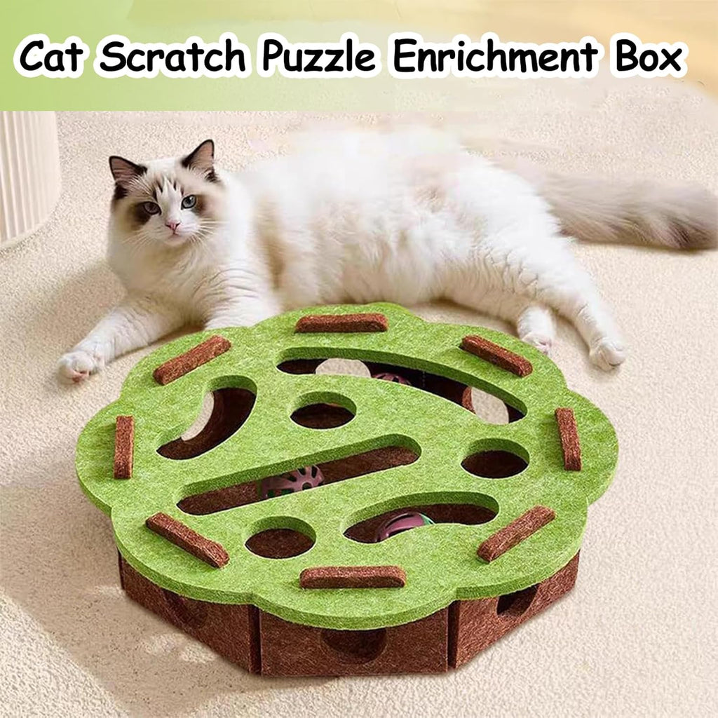 Interactive Cat Puzzle Toy with Scratch Track