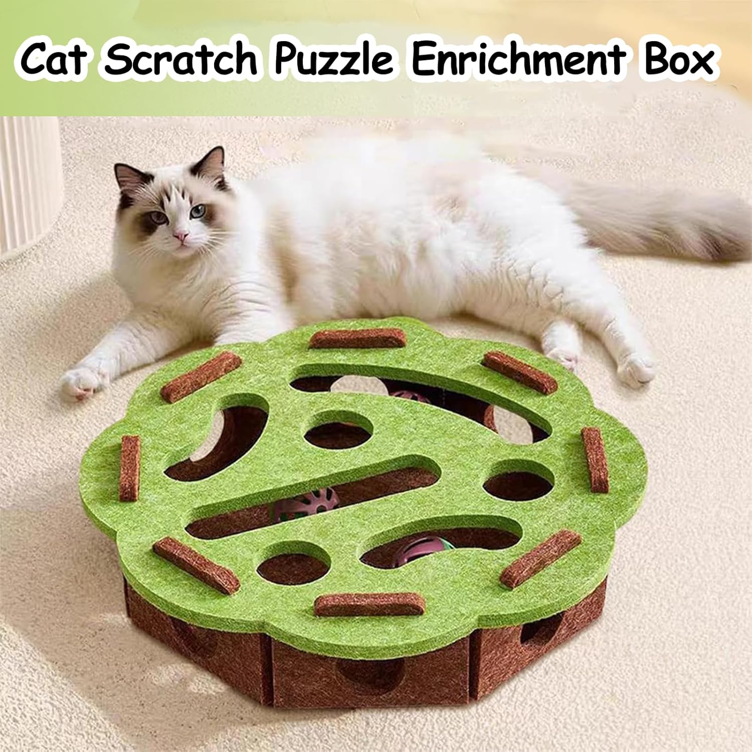 Interactive Cat Puzzle Toy with Scratch Track